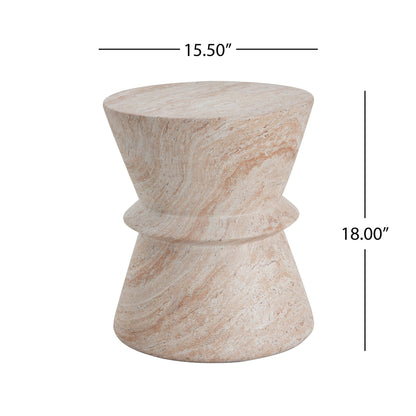 Outdoor / Indoor Lightweight Concrete Side Table With Travertine - Beige