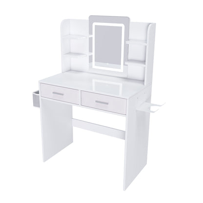 Elegant LED Mirror Vanity Dressing Table With Adjustable Lights, Drawers & Storage - White