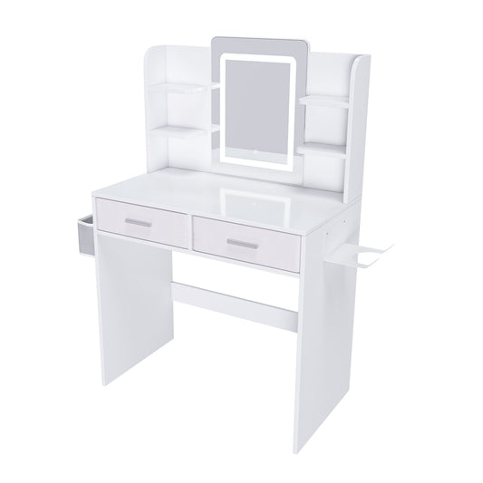 Elegant LED Mirror Vanity Dressing Table With Adjustable Lights, Drawers & Storage - White