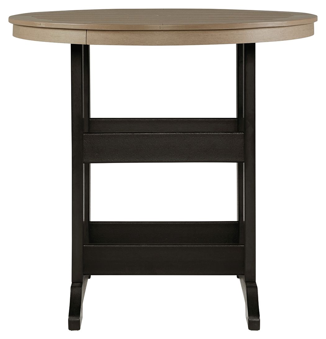Fairen Trail - Round Bar Table w/Umb OPT - Black / Driftwood