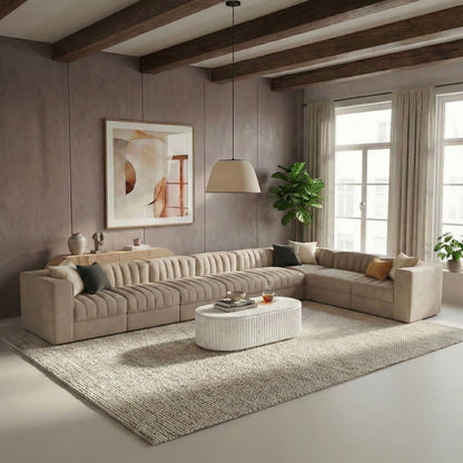 Rummi - Velvet Performance Fabric Upholstered 8 Piece Modular Sectional (With 3 Corner Chairs)
