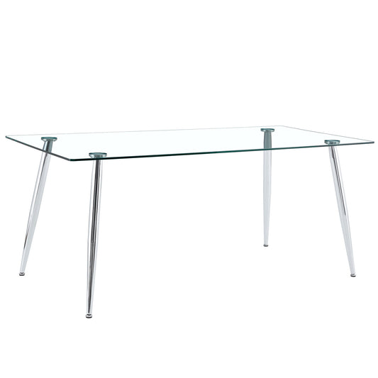 Modern Rectangular Glass Dining Table For 4 - 6 People With Tempered Glass Countertop