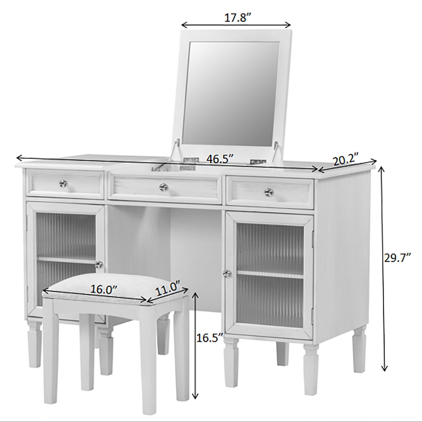 Multi Functional 2 In 1 Vanity Desk With Flip Top Mirror Material - White Oak