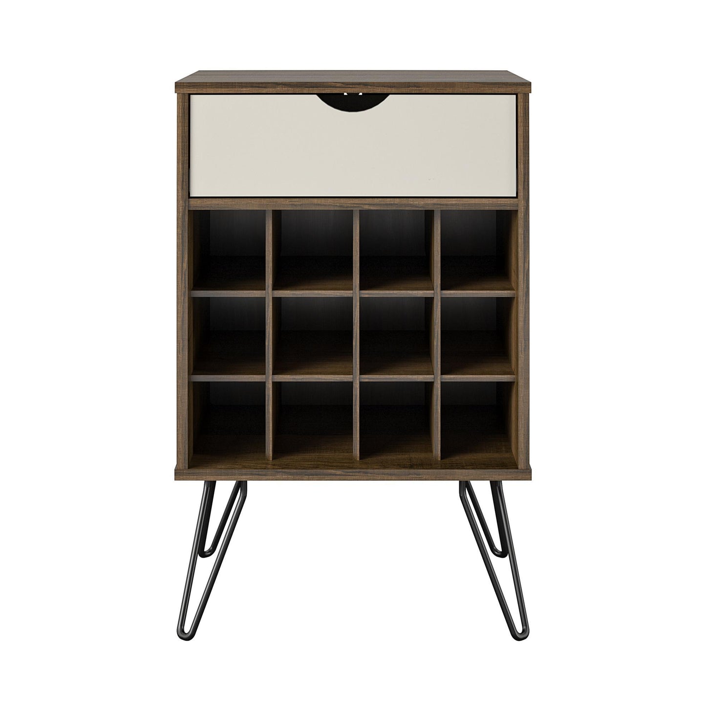 Beverage Storage Stand With 12 Bottle Cubbies And Drawer - Brown Oak