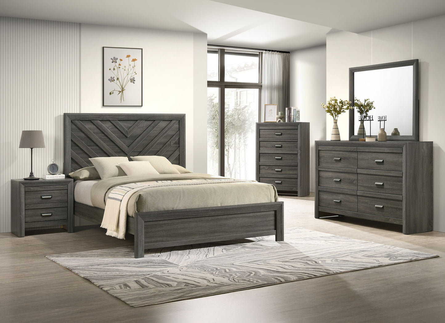 Valor - King 5 Piece Bedroom Set - Gray
