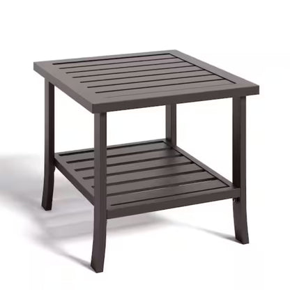 Square 2 Tier All-Weather Outdoor Side Table With Slatted Top