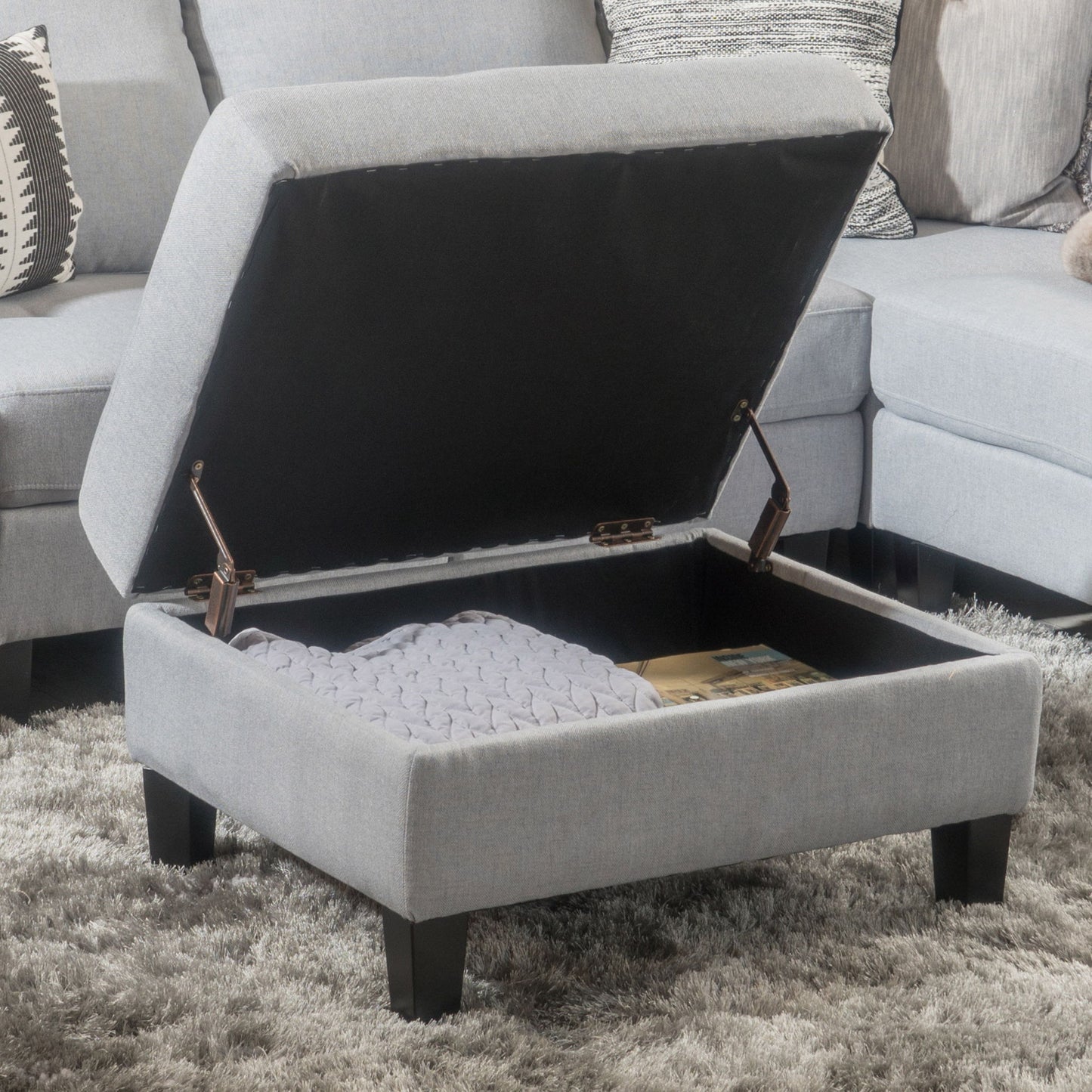 Storage Ottoman With Birch Wood Legs And Cushioned Top For Comfort