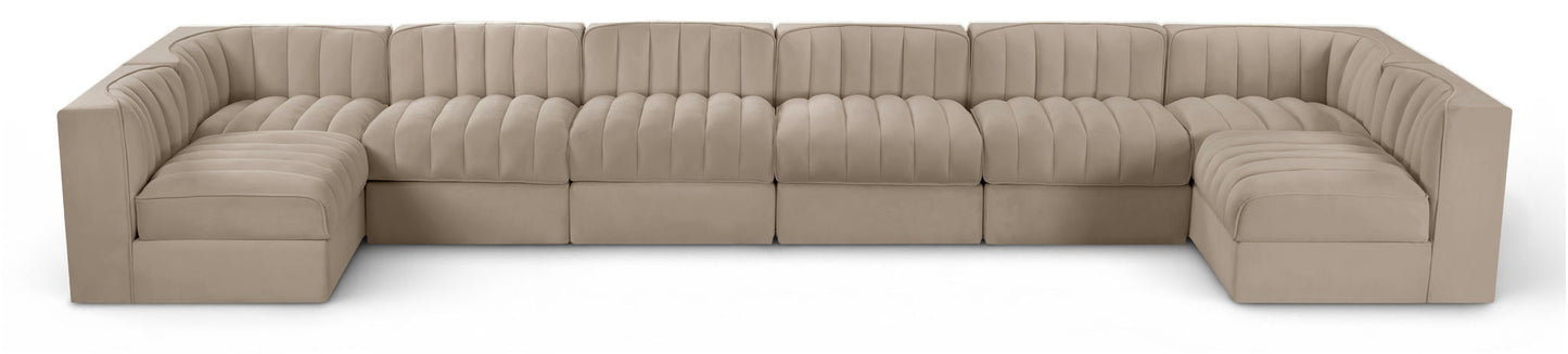 Rummi - Velvet Performance Fabric Upholstered 8 Piece Modular Sectional (With 2 Corner Chairs)