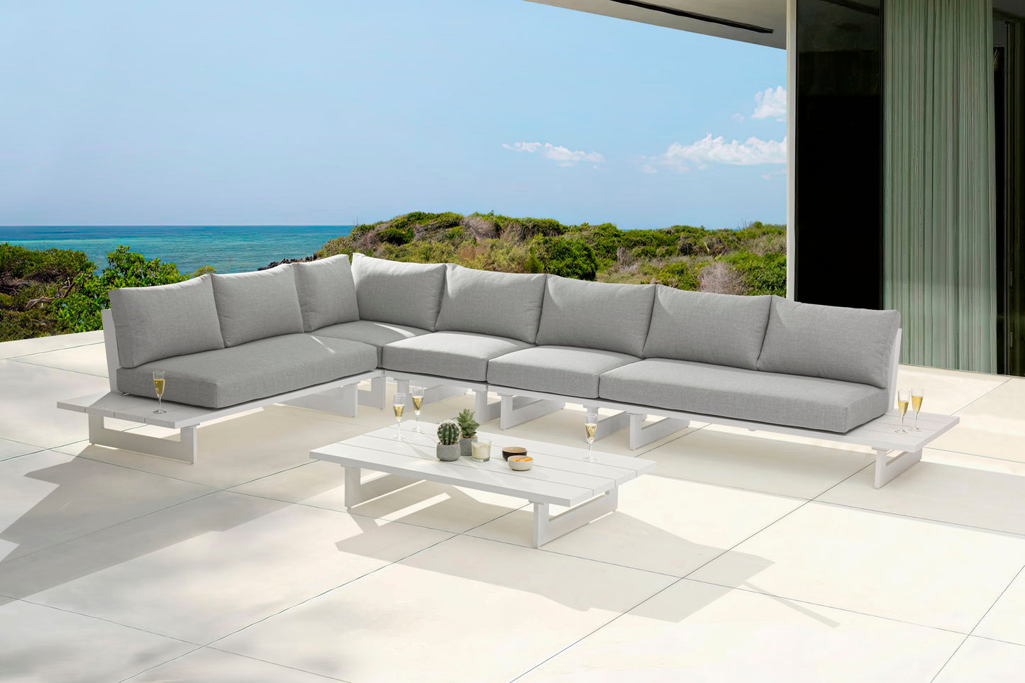 Maldives - 5 Piece Water Resistant Outdoor Patio Modular Sectional With White Base