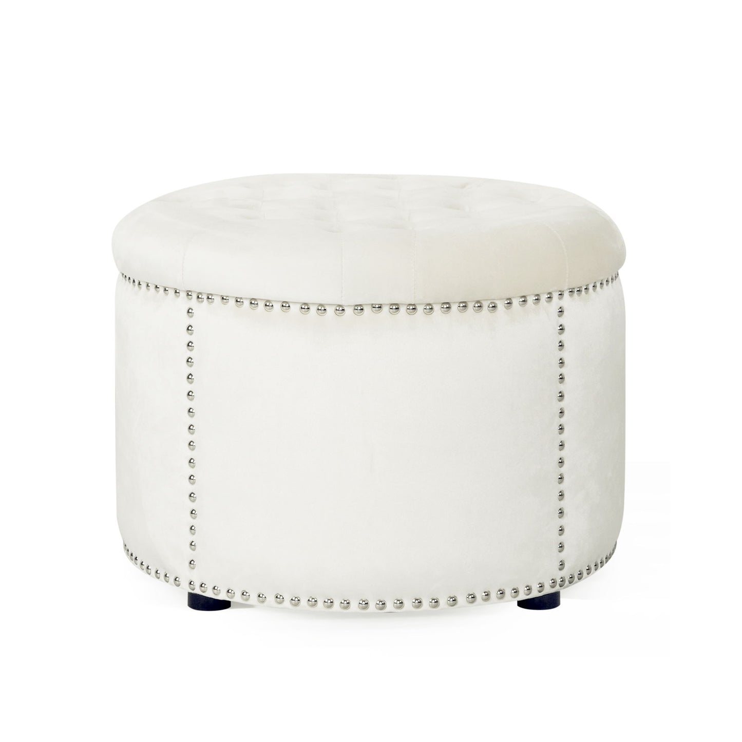 Elegant Round Ottoman Footstool With Studded Rim