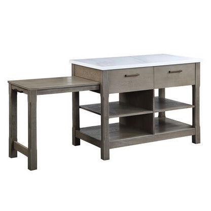 Feivel - Kitchen Island With Pull Out Table - Marble Top & Rustic Oak