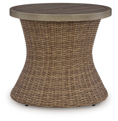 Laguna Heights - Round End Table With Umbrella Option - Beige