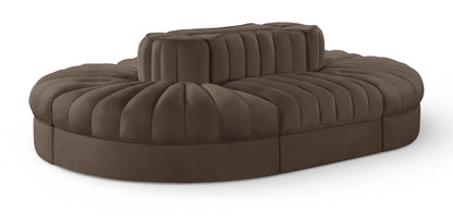 Rummi - Oval Velvet Performance Fabric Upholstered 6 Piece Modular Sectional