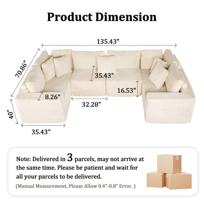 Modular U Shaped Sectional Sofa With Reversible Design