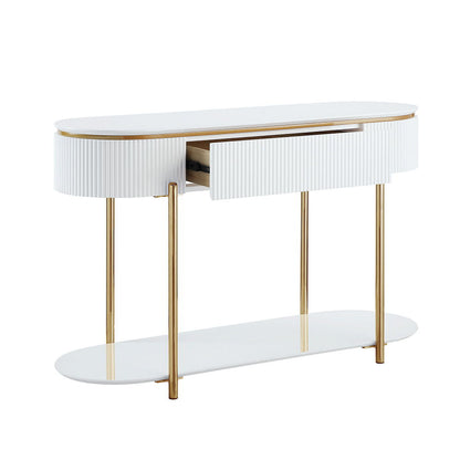 Daveigh - Sofa Table - White High Gloss & Gold