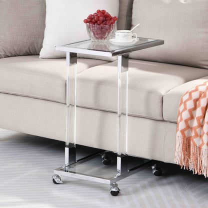 Glass Top C Shape Square Table With Metal Base For Living Room