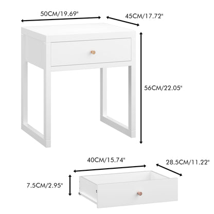 Nightstand With Drawer, Minimalist Bedside Table, Compact End Table For Bedroom - White