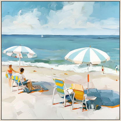 Seaside Umbrella View - 32" x 32" Framed Wall Art
