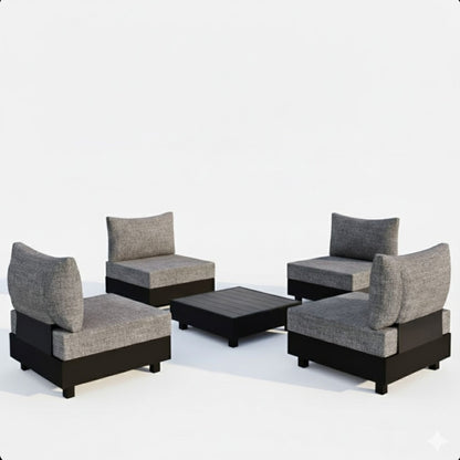 Patio Sectional Set With Modular Armless Chairs And Coffee Table - Gray