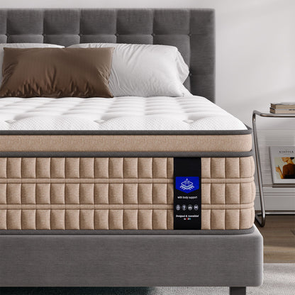 14" King Mattress Hotel Collection Hybrid Mattress With Gel Memory Foam & Pocket Springs - Brown / White