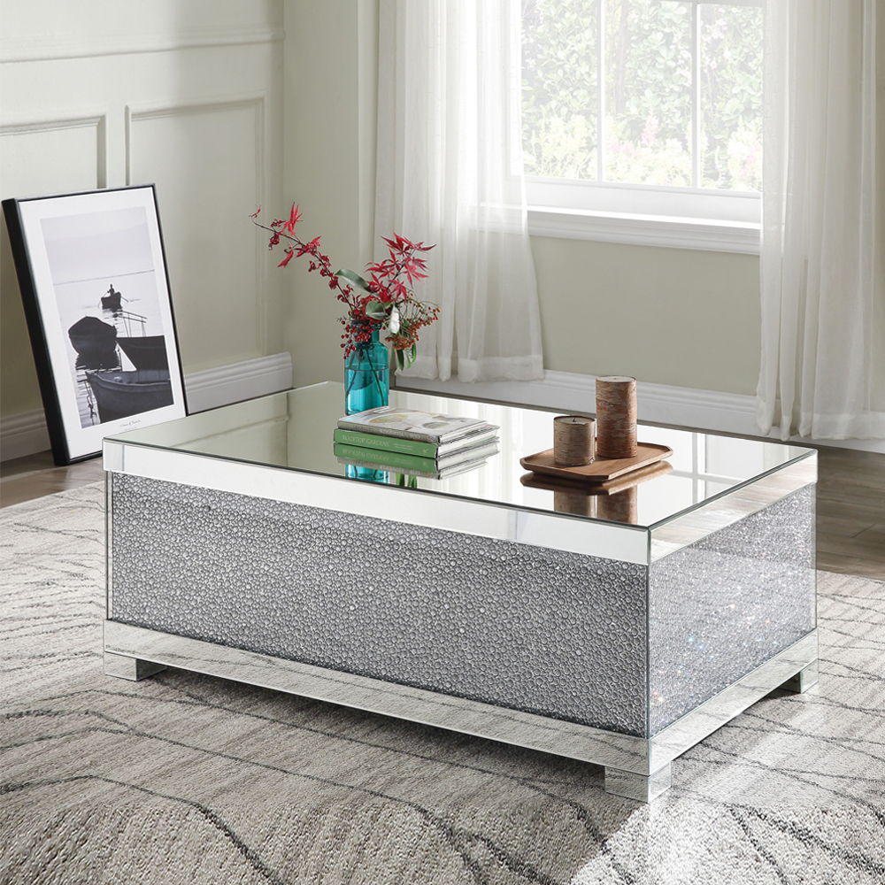 Mallika - Coffee Table - Mirrored & Faux Round Crystals