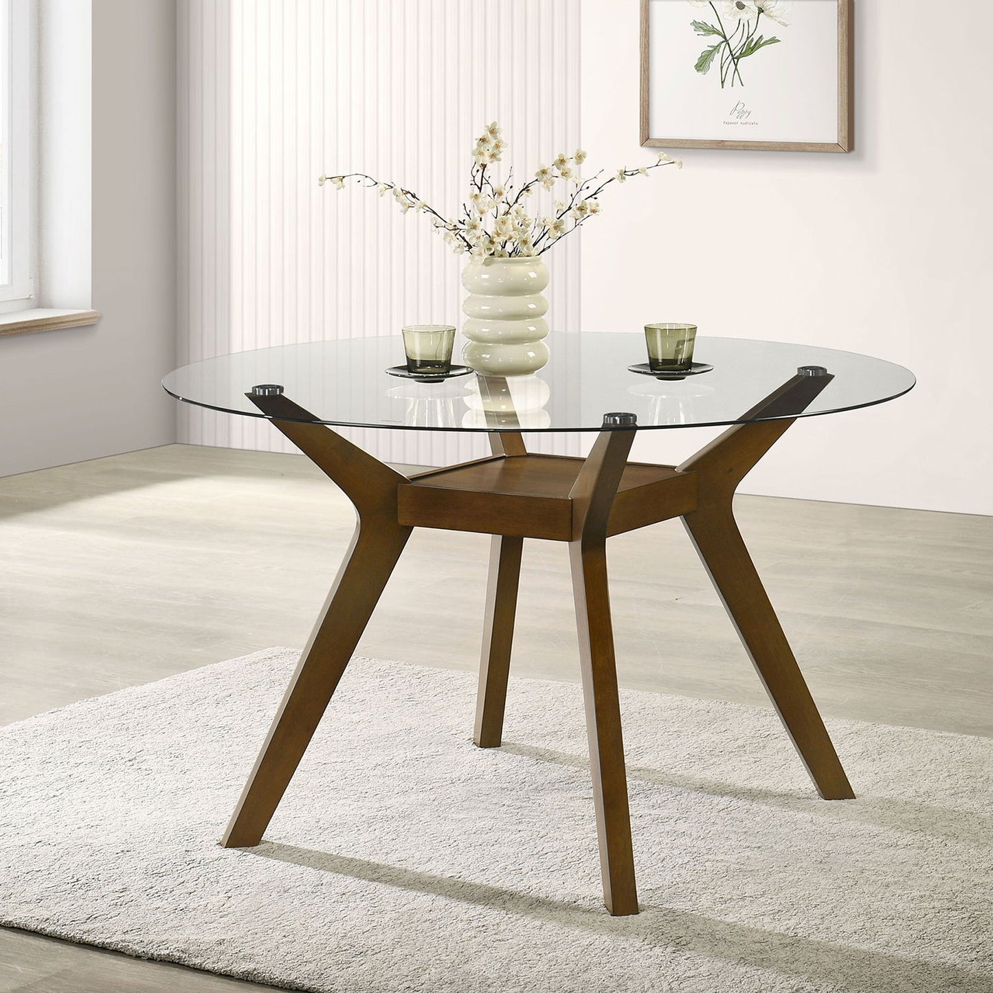 Flynn - Round Glass Top Dining Table - Brown