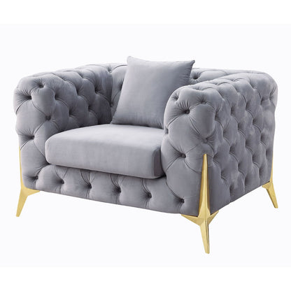 Jelanea - Chair With Pillow - Gray Velvet & Gold