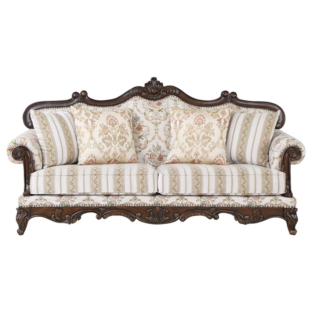 Nayla - Sofa With 4 Pillows - Pattern Fabric & Cherry