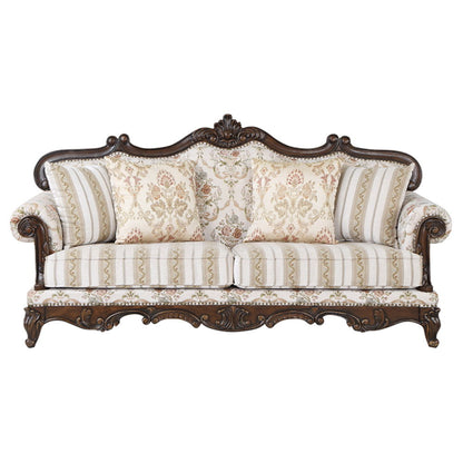 Nayla - Sofa With 4 Pillows - Pattern Fabric & Cherry