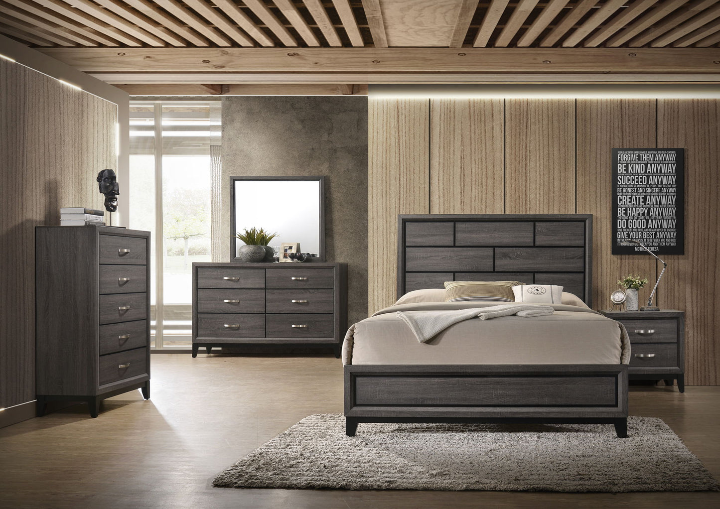 Akerson - King 5 Piece Bedroom Set - Gray