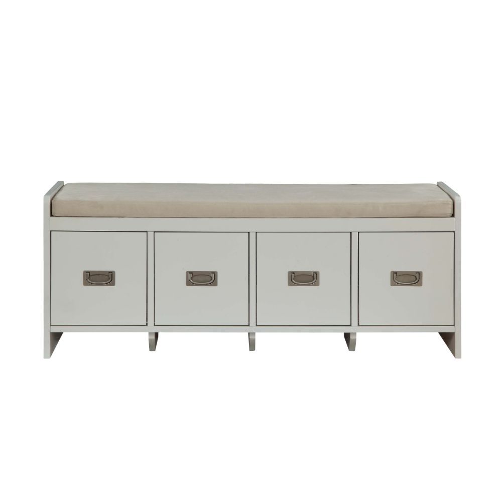 Berci - Bench With Storage - Beige Fabric & White