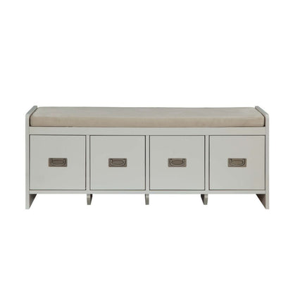 Berci - Bench With Storage - Beige Fabric & White