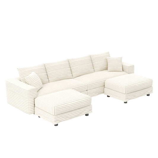Deep Seat Convertible Sofa With Soft Pillows And Ottomans
