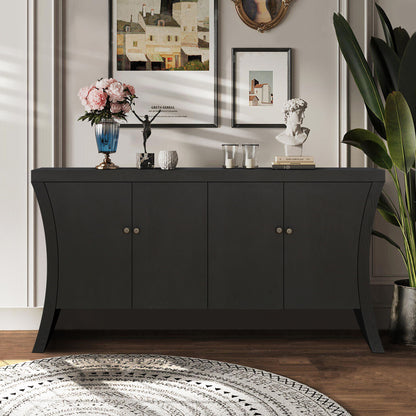 Refined Industrial 4 Door Credenza With Arc Legs & Clasps