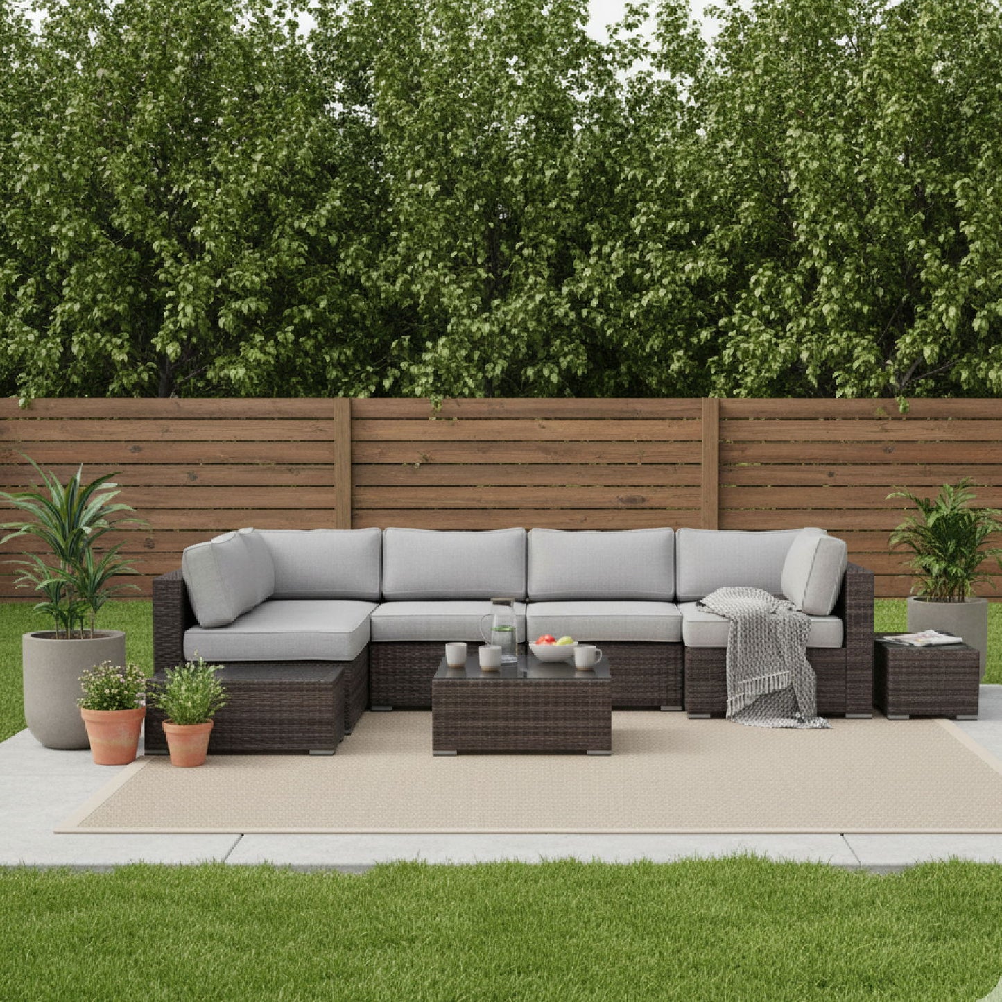Wicker Sectional Seating Group With Cushions