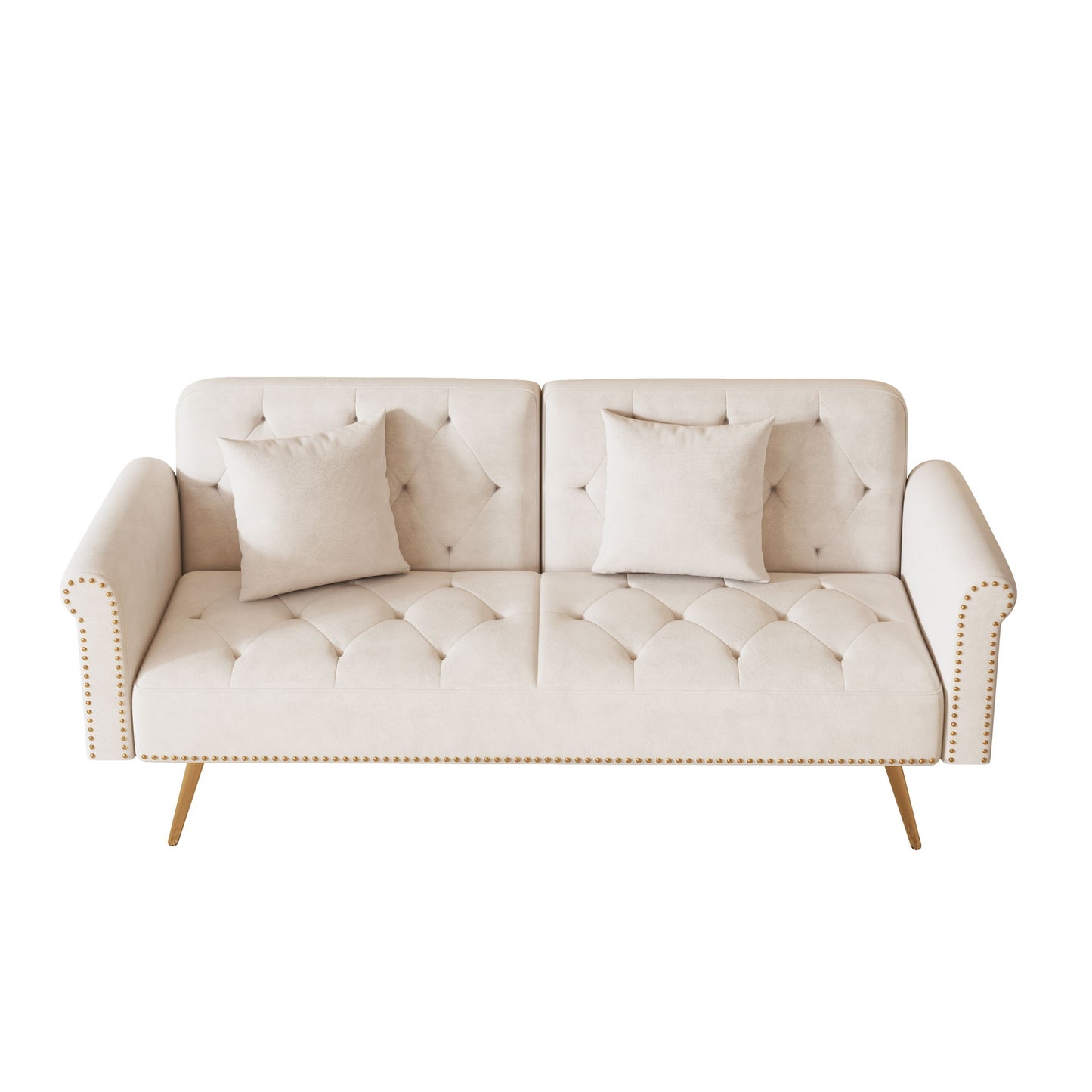 Luxurious Sofa Bed With Nail Head Trim And Matching Pillow