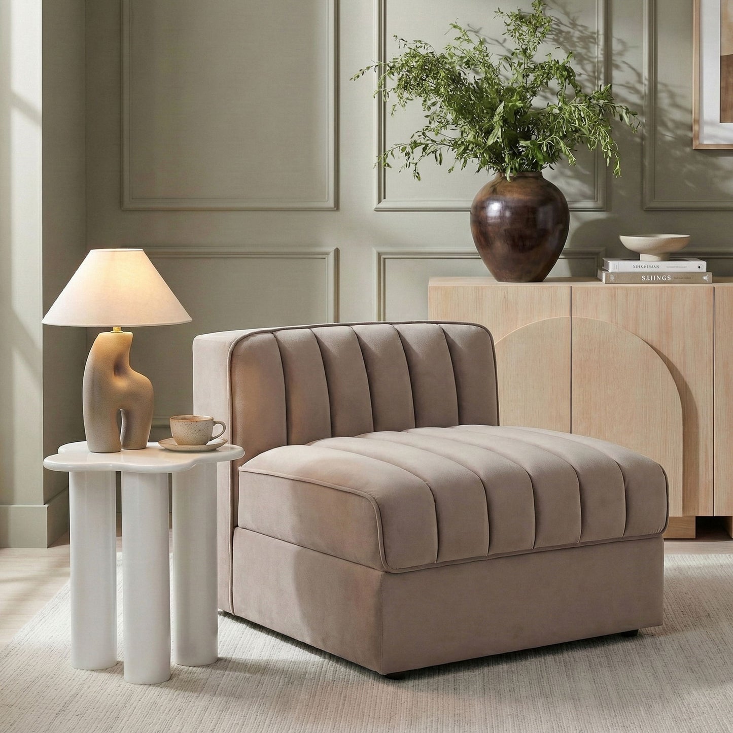 Rummi - Velvet Performance Fabric Upholstered Modular Armless Chair