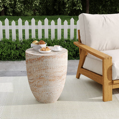 Outdoor / Indoor Lightweight, Concrete Side Table, Travertine - Beige