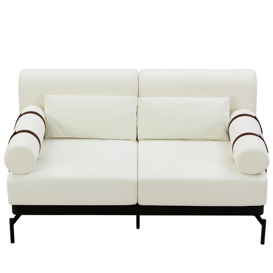 Modern Loveseat Sofa 2 Seater With USB Ports, Cylindrical Armrests