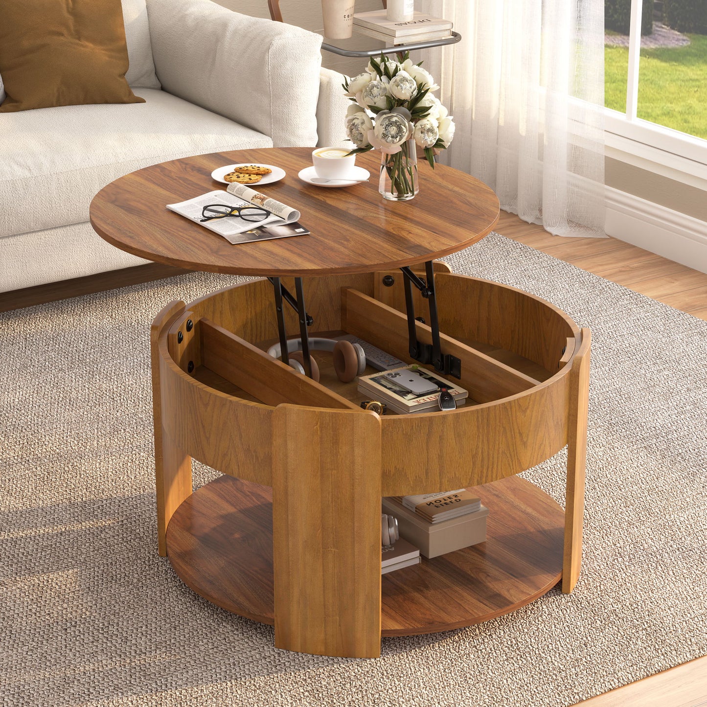 Round Lift Top Coffee Table With Hidden Storage