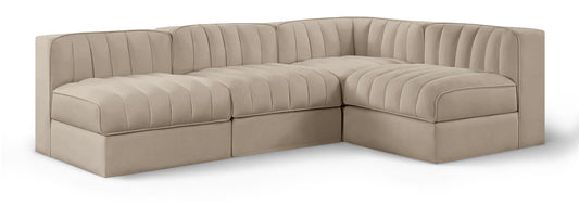 Rummi - Armless Velvet Performance Fabric Upholstered 4 Piece Modular Sectional