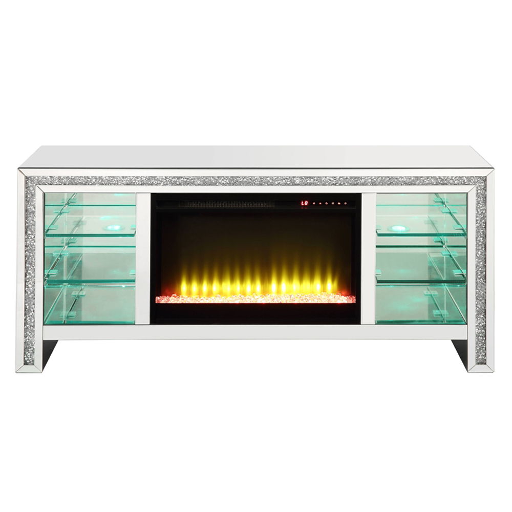 Noralie - 28" TV Stand With Fireplace & LED - Mirrored & Faux Diamonds