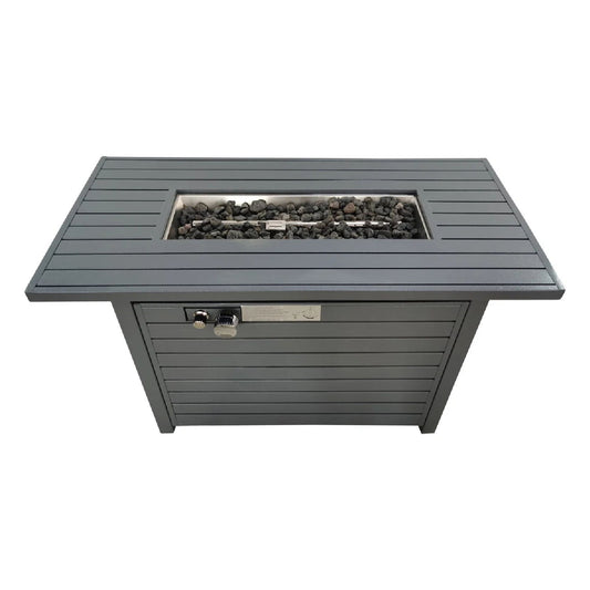 Outdoor Gas Fire Pit Table With Durable Construction And Lid - Gray
