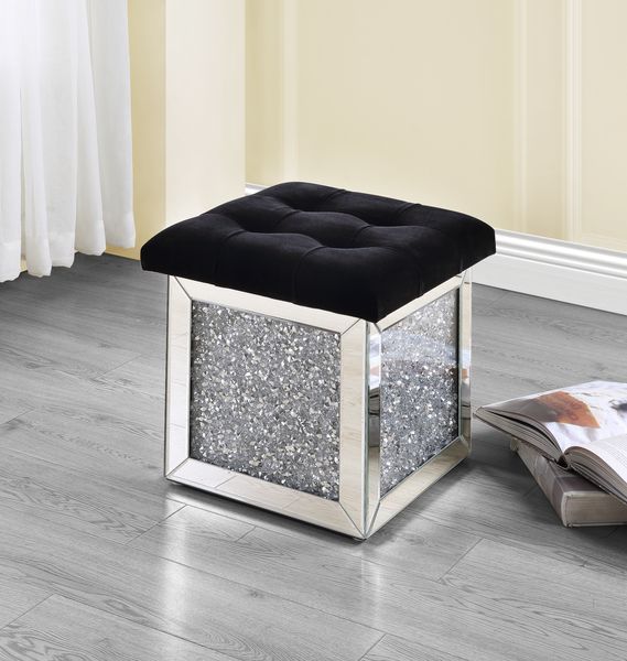 Noralie - 16" Ottoman With Storage - Mirrored & Faux Diamonds