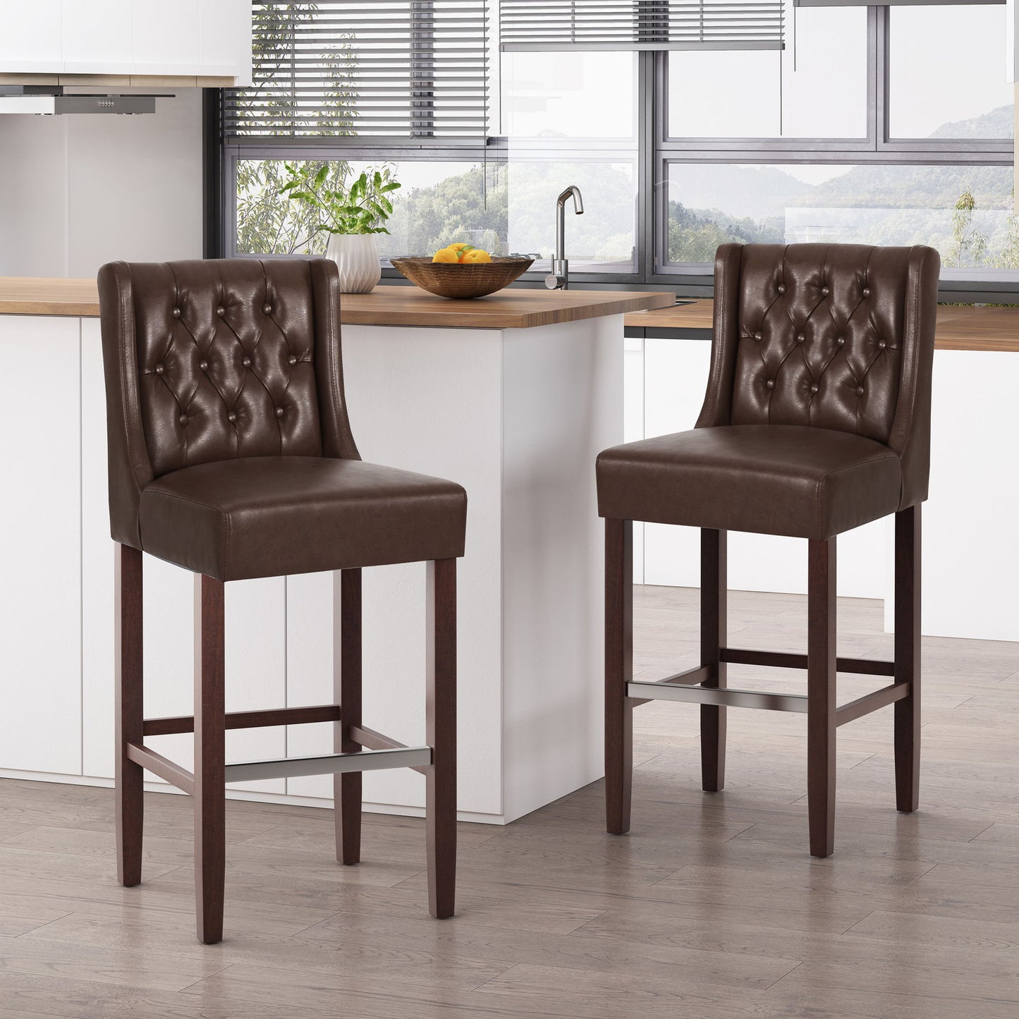 Solstara - Upholstered Dining Barstool With Button Tufted And Wing Back