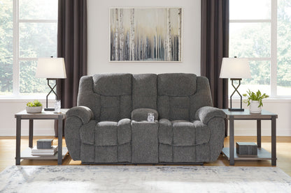 Foreside - Dbl Reclining Loveseat with Console - Charcoal