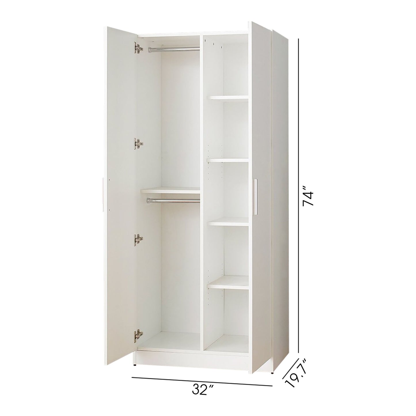 Viviane - Closet With Hanging Bars And 5 Shelves - White