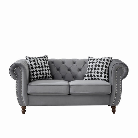Chesterfield Upholstery Fabric Loveseat With Roll Armrest And Nailhead