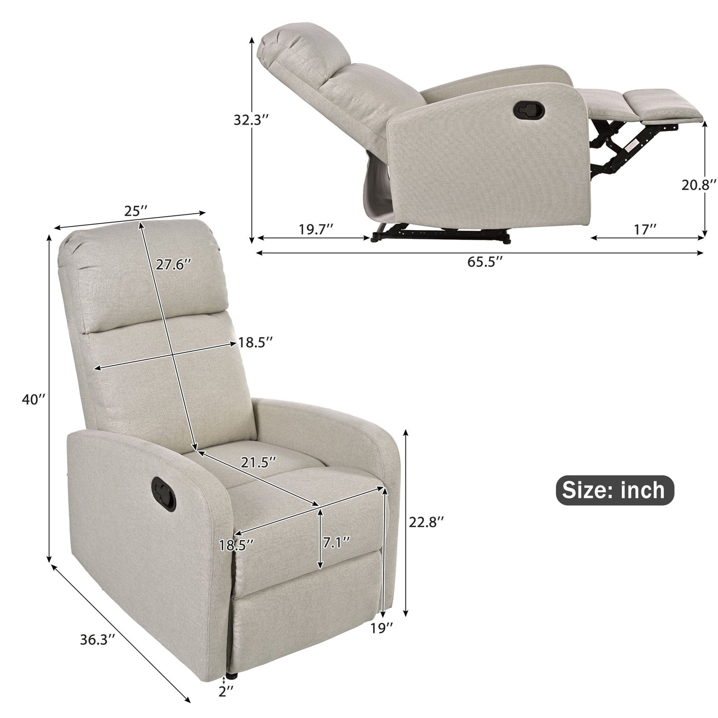 Modern Recliner Manual, Home Theater Chair With Adjustable Backrest