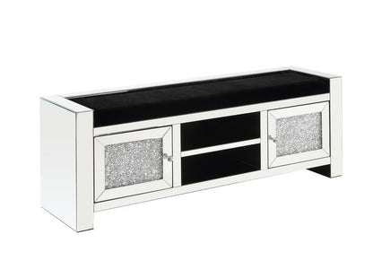 Noralie - 59" Bench With Storage - Mirrored & Faux Diamonds